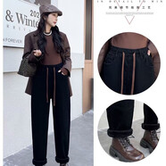 彈力高腰牛仔褲女2025冬季加絨加厚大碼修身顯瘦寬松哈倫蘿卜褲女 抽繩羊羔絨 29