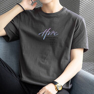 浪古 LAWKUL純棉短袖t恤男士帥氣半袖圓領(lǐng)打底衫學(xué)生休閑簡(jiǎn)約男生上衣服男裝 深灰 L