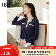 歐莎（OSA）白色長(cháng)袖V領(lǐng)輕薄針織衫女裝2025秋新款小香風(fēng)上衣內搭女可外穿 寶藍色E S