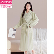 莫代爾睡袍女冬加厚珊瑚絨睡衣男秋冬季法蘭絨浴袍女長(cháng)款大碼家居服晨袍 淺綠B繡字睡袍女 L