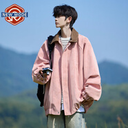 NEW OR MODE美式復古翻領(lǐng)pu皮夾克男秋季高級感潮牌大碼寬松痞帥男生外套男款 J872-粉色 XL 【建議125-145斤】