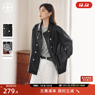 對白【AN大碼系列】巴恩風(fēng)皮衣外套秋季胖mm新款復古寬松pu皮夾克上衣 靜謐黑 3XL 建議體重160-180