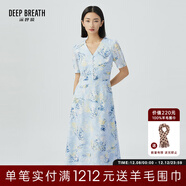 深呼吸DEEP BREATH女裝法式V領(lǐng)氣質(zhì)收腰碎花連衣裙A500197 藍-黃花 XL (5碼)