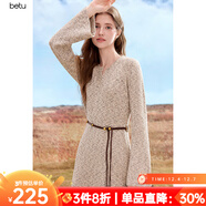 百圖（betu）女裝2025年秋季新款連衣裙花紗腰帶收腰V領(lǐng)喇叭袖毛衫裙子2509T99 燕麥色 S