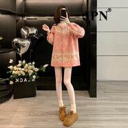 JPN香港潮牌純欲慵懶風(fēng)貴氣撞色針織提花加厚中長(cháng)款毛衣外套女秋冬 粉色毛衣開(kāi)衫 S