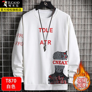 啄木鳥(niǎo)圓領(lǐng)衛衣男士秋冬季加絨款寬松百搭長(cháng)袖t恤打底衫青少年套頭上衣 10125/T870白色加絨 L