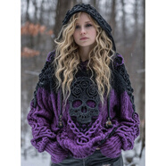 2025新款歐美秋冬寬松連帽上衣休閑落肩復古女裝印花毛衣 JLNWY-GTY03 S