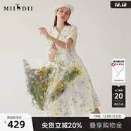 謎底POLO領(lǐng)連衣裙短袖女2024夏新款文藝小清新碎花長(cháng)裙246ML9008 明黃花 L