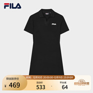 FILA 斐樂(lè )官方女子針織連衣裙時(shí)尚修身POLO領(lǐng)短袖裙子 正黑色-BK M (165) 84A