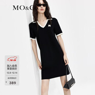 MO&Co.POLO領(lǐng)V領(lǐng)撞色邊短袖連衣裙法式氣質(zhì)設計感裙子女摩安珂 黑色 S 160