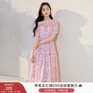 香影小清新碎花雪紡連衣裙女2025夏裝新款氣質(zhì)泡泡袖綠色印花裙子 粉紫 M 160/84A/95-110斤