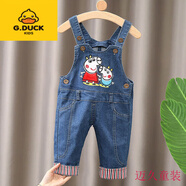 G.duck清倉兒童背帶褲韓版可開(kāi)襠1-3歲牛仔褲男女童長(cháng)褲加絨寶寶背帶褲 24 單褲喬治與佩奇 80