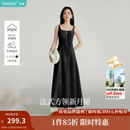 茵曼（INMAN）章若楠同款歐若風(fēng)法式吊帶連衣裙2025夏季新品女裝淡鵝黃色裙子 黑色 L