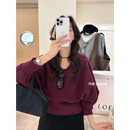 念琢新款綠茶秋冬韓系氛圍感設計感蝙蝠袖V領(lǐng)綁帶長(cháng)袖針織毛衣衫 大紅 均碼 （80-130