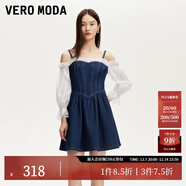 VEROMODA連衣裙女2025新款牛仔雪紡拼接修身A字裙子3252005 中特深牛仔藍色 S