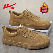 回力（Warrior）男鞋2025秋冬新款加絨百搭運動(dòng)休閑板鞋保暖帆布棉鞋黑色工作鞋子 卡其色【輕便軟底保暖】 39