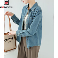 AEMAPE水洗復古藍色牛仔襯衫女2025春秋冬裝新款短外套女裝正肩襯衣 深藍色 XL