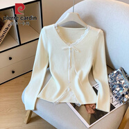 皮爾卡丹別致實(shí)拍蝴蝶結性感系帶毛衣針織衫秋冬季氣質(zhì)開(kāi)叉修身上衣顯瘦 米白色 S 【建議80-95斤左右】