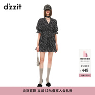 DZZIT地素時(shí)尚連衣裙春秋法式浪漫泡泡袖v領(lǐng)星星印花女 黑色 XS