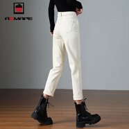 AEMAPE牛仔褲女2025春秋冬季女加絨外穿直筒褲時(shí)尚休閑加絨褲子女 MX-1099_米白色_長(cháng)褲_單款 32 【135-145斤】