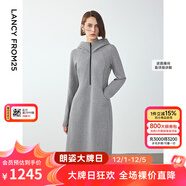 朗姿設計感復古休閑連帽收腰輕運動(dòng)衛衣連衣裙冬季新款裙子 中灰色 S