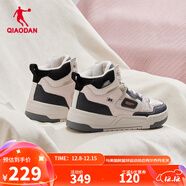 喬丹QIAODAN【風(fēng)向】板鞋女高幫皮革運動(dòng)鞋潮流休閑鞋 云粉色鐵灰色（加絨版） 35