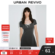 UR2025秋季新款女裝休閑撞色邊系帶短袖連衣裙UYY750130 深灰 XL