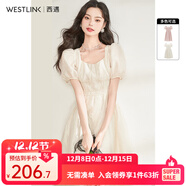 西遇法式連衣裙女2025年夏季新款方領(lǐng)收腰中長(cháng)款茶歇溫柔系公主裙 杏色 M