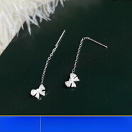 繆色（MiU Se）S99足銀耳線(xiàn)女養耳洞簡(jiǎn)約小清新韓版耳鏈中長(cháng)款耳環(huán)氣質(zhì)耳釘耳飾 蝴蝶結流蘇耳線(xiàn)GSF-A10-204-38 4.5cm短款(s足銀足銀)
