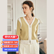 Olrain歐芮兒法式黑色毛衣外套女春裝新款修身拉鏈針織開(kāi)衫女上衣 姜黃色 常規 XL