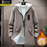 啄木鳥(niǎo)風(fēng)衣秋冬季加絨加厚男中長(cháng)款夾克寬松帥氣大衣男士休閑上衣外套潮 駝色【加絨款】 3XL