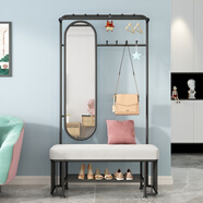 莫賢入戶(hù)門(mén)換鞋凳掛衣架一體北歐風(fēng)格多功能換鞋凳衣帽架 福州市落地 D款黑架子灰坐墊長(cháng)100cm+鏡子