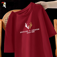 啄木鳥(niǎo)（TUCANO）短袖T恤男純棉韓版潮流寬松大碼透氣打底衫青少年學(xué)生夏天休閑t恤 酒紅/鹿角字母 L （重120-130斤高165-170）