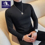 傳奇保羅（CHUANQIBAOLUO）半高領(lǐng)t恤男長(cháng)袖秋冬季加絨加厚保暖修身中領(lǐng)打底衫緊身體恤上衣 黑色（高領(lǐng)） M (100-110斤)