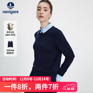 Navigare意大利小帆船女士假兩件全羊毛針織衫休閑毛衣2334014502 藍 XL 
