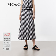 MO&Co.半身裙春夏漸變黑白格紋高腰壓褶A字低腰耳仔附皮帶摩安珂 黑白格色 L 170