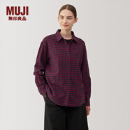 MUJI女式法蘭絨襯衫領(lǐng)長(cháng)袖襯衫女士襯衣外套格子衫女裝春季純棉空調衫 紅色格紋 XL (165/92A)