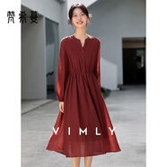 梵希蔓法式優(yōu)雅紅色圓領(lǐng)連衣裙女2025秋季新款收腰顯瘦大擺中長(cháng)裙 A2838 磚紅色 L （建議110-120斤）