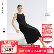 朗姿2025夏季新款優(yōu)雅一字領(lǐng)無(wú)袖連衣裙女高端法式修身收腰裙子 黑色 XL