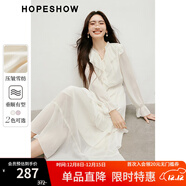 紅袖甜美垂感連衣裙2025春季新款女裝波西米亞風(fēng)收腰木耳邊領(lǐng)雪紡長(cháng)裙 本白3001 L