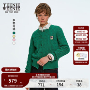 Teenie Weenie小熊針織開(kāi)衫女2025年秋季新款復古絞花多巴胺針織毛衣外套空調衫 綠色 XS