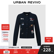 UR2025秋季新款女裝休閑童趣小狗圖案排扣針織開(kāi)衫UYY950107 藏青 M