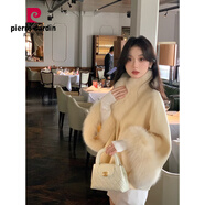 皮爾卡丹小富婆狐貍毛領(lǐng)斗篷雙面羊毛呢子外套女雙面羊絨大衣2025秋冬新款 奶香黃100羊毛+狐貍毛領(lǐng)和袖口 S 建議111-125斤