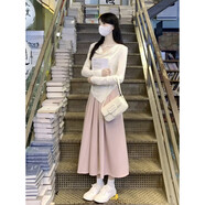 依樂(lè )琦秋季女裝溫柔系炸街奶乖多巴胺早秋奶系穿搭常規袖裙氣質(zhì)裙子 上衣+半身裙=套裝【早秋穿搭套裝2023/初秋/秋 S