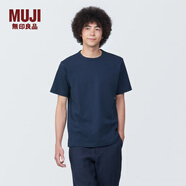 MUJI男式 水洗粗棉線(xiàn)圓領(lǐng)短袖T恤 男士打底衫純棉全棉 男裝 深藏青色 AB1MFA4S XS (160/80A)