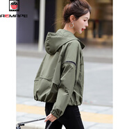 AEMAPE休閑蝙蝠袖風(fēng)衣短外套女2025年春秋裝新款小個(gè)子寬松連帽夾克上衣 軍綠 2XL 建議130-145斤