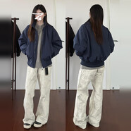 依樂(lè )琦感飛行員棒球衫女2026秋冬季美式工裝 【藏藍色】【小個(gè)子短款夾克上衣美式復古飛行員棒球服 S 40/45kg