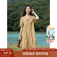 茵曼（INMAN）2025夏女新款田園娃娃裙切爾西領(lǐng)泡泡袖A字連衣裙 深褐色 -18525990 S