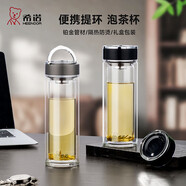 希諾（heenoor）玻璃杯男士雙層防燙抗菌泡茶杯辦公室車(chē)載保溫水杯定制送生日禮物 隱形提環(huán)-320ML-7222深海藍-雙重防漏