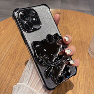 伊諾茂適用榮耀暢玩60a手機殼NLA一AN00保護硅膠套honor自帶鏡頭膜全包防摔透明軟NLAAN暢享女新款支架鏡 【閃粉-炫酷黑】自帶鏡頭膜+KT貓化妝鏡支架 榮耀 暢玩60A